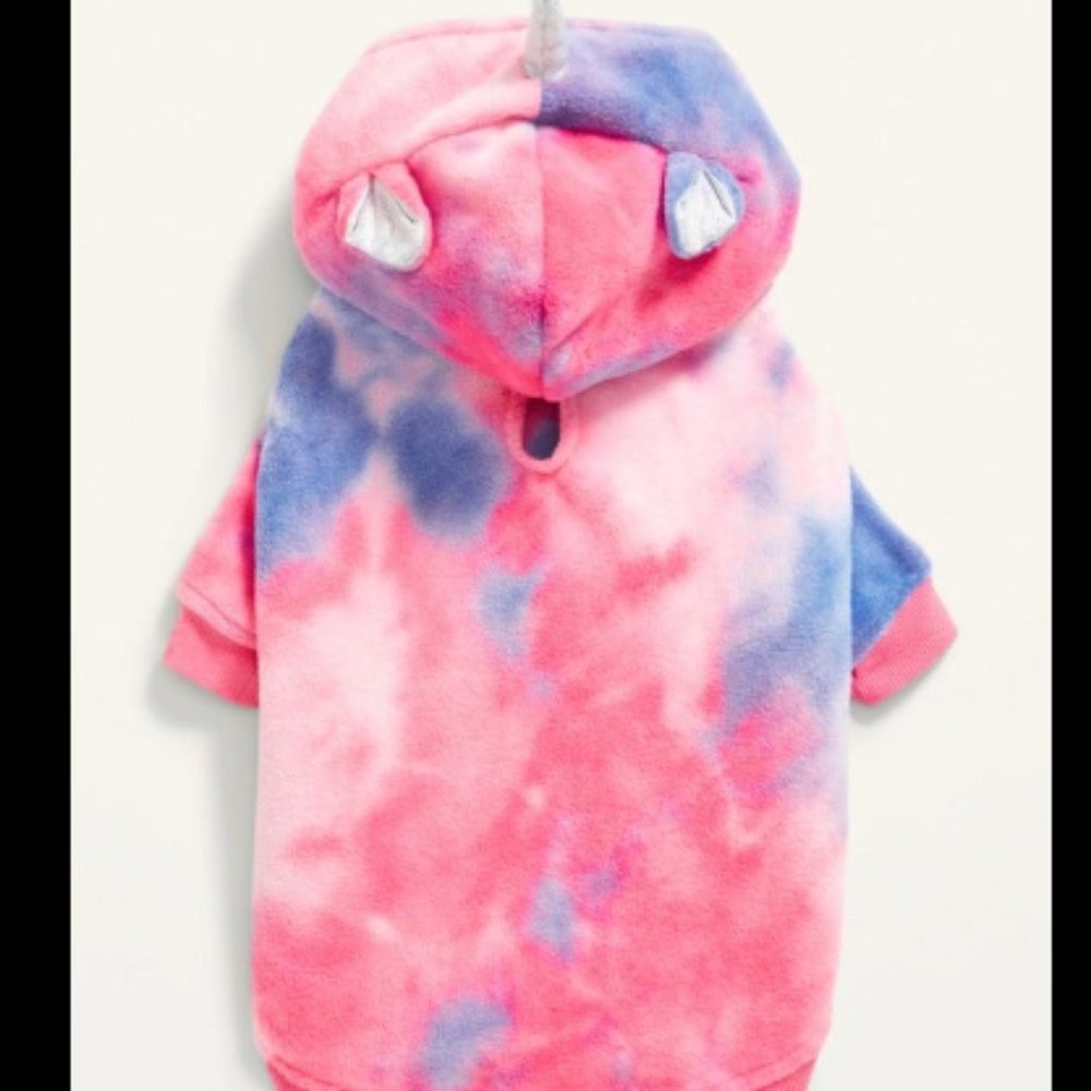 Microfleece Tie-Dye Dog Hoodie with Unicorn in Size Medium